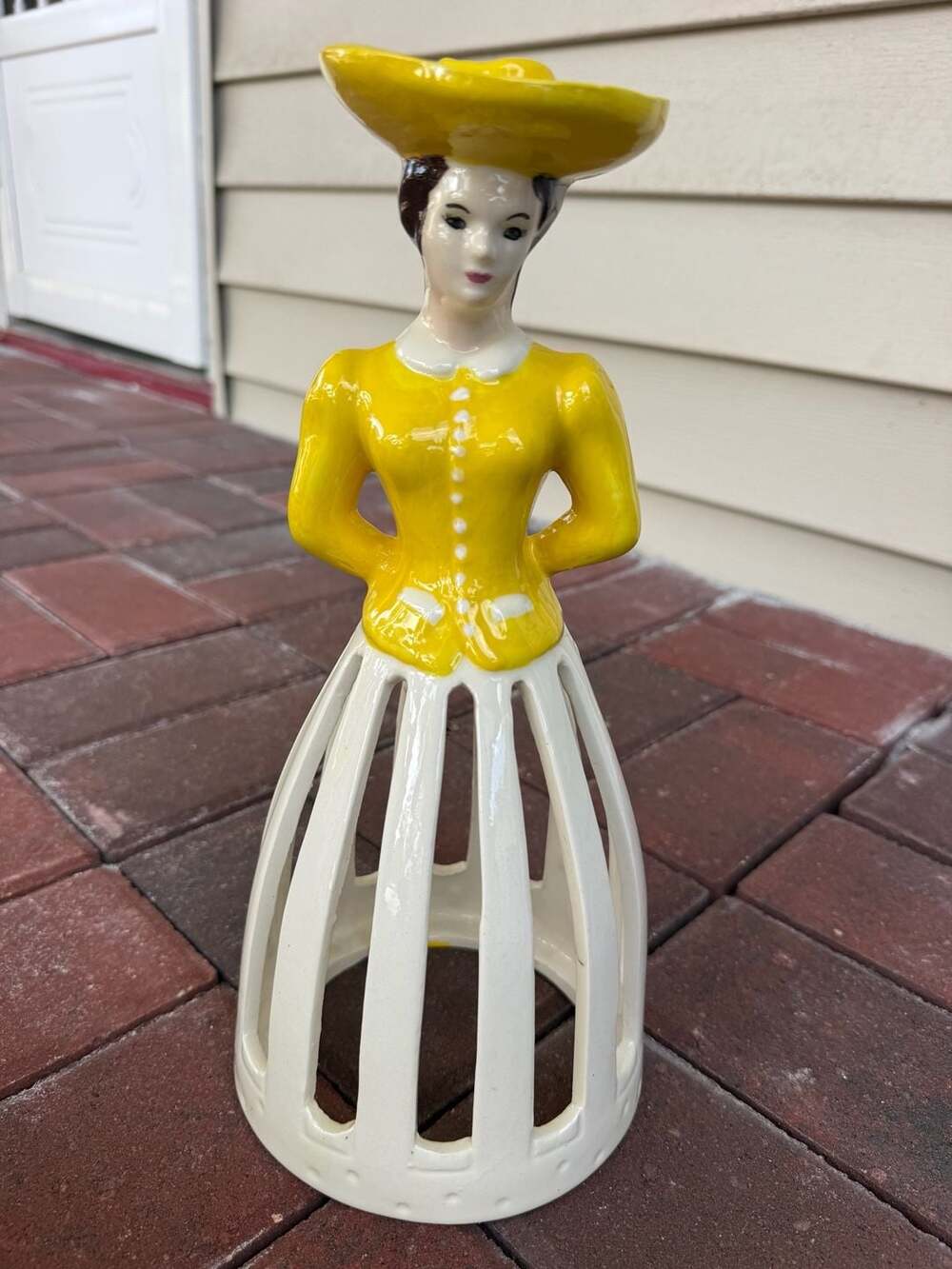 Vintage Porcelain Lady Napkin Holder Yellow Dress Figurine